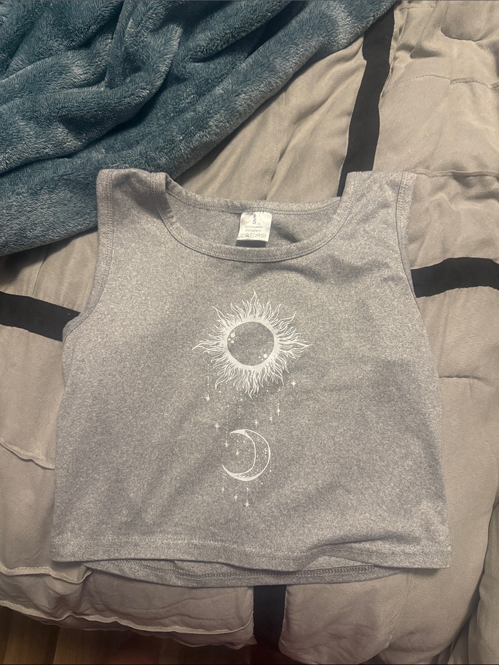 Grey Celestial Crop Tank with Sun and Moon Graphic